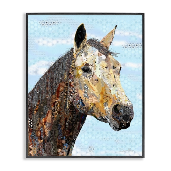 Stupell Industries Eclectic Colorful Abstract Horse Animal Cool Blue Collage Design Black Framed Giclee Art, 11 x 14, by Dawn Allen