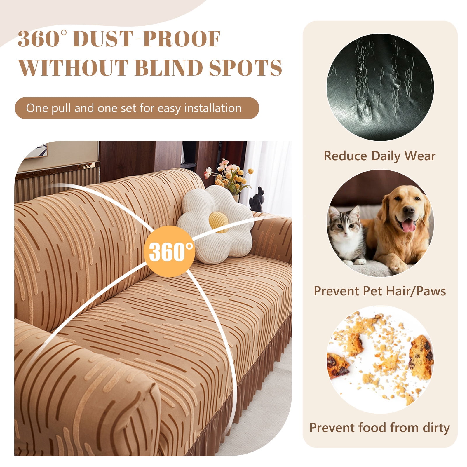 ANMINY Stretch Sofa Slipcover with Skirt Non-Slip Jacquard Universal Soft Sofa Cover with Elastic Bottom Couch Protector 1-Seater (35.4"–55.1")