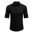 thumbnail image 4 of LZHGirlshop Men's Linen Shirts Casual Button Down Shirt Solid Color Long Sleeve Turn-down Collar with Pocket Tops,Black,2XL, 4 of 6