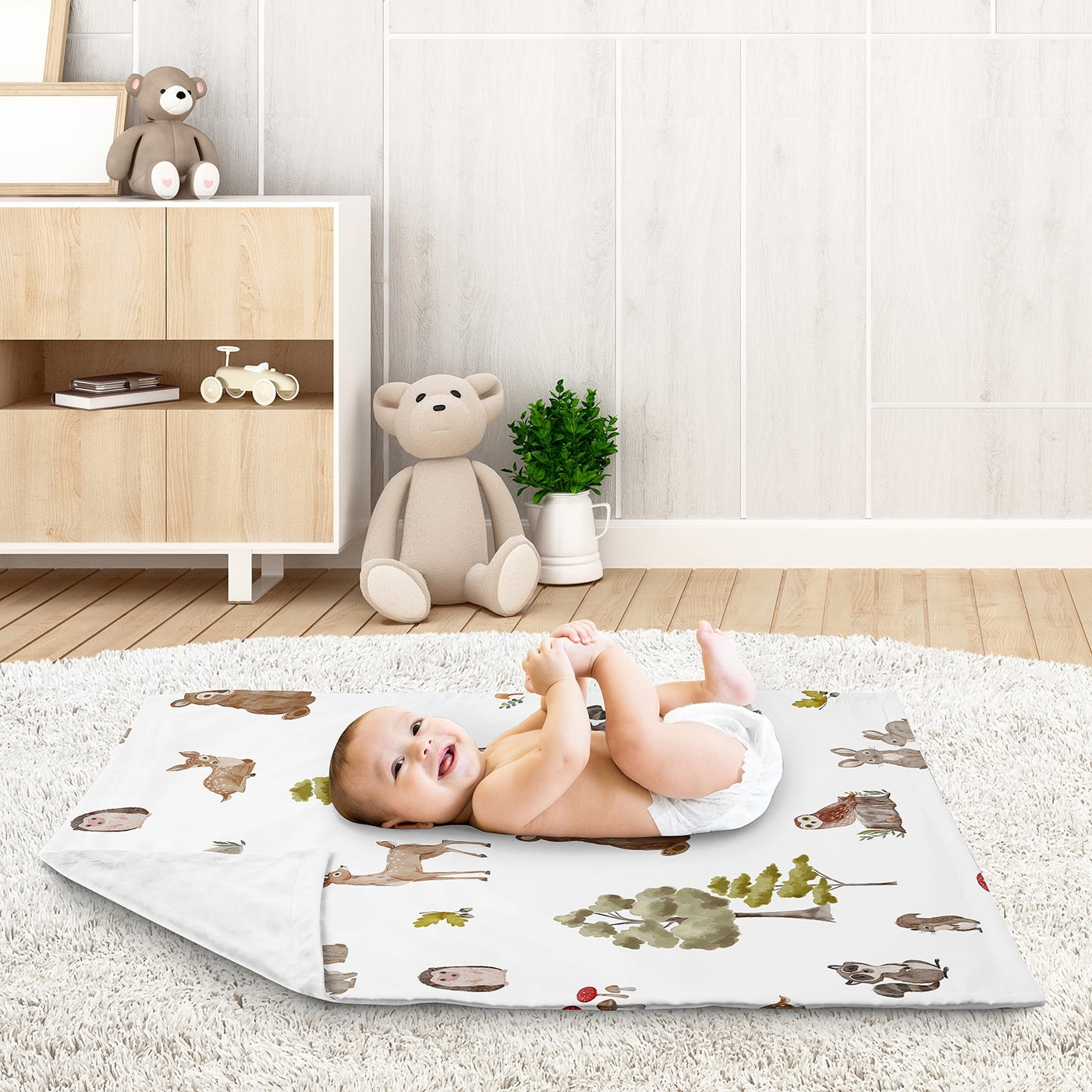Sweet Jojo Designs Watercolor Woodland Forest Animals Boy Girl Gender Neutral Unisex Baby Receiving Security Blanket