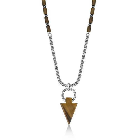 Stainless Steel Tiger Eye Arrow Head Chain Pendant Necklace Jewelry - 24 Inch