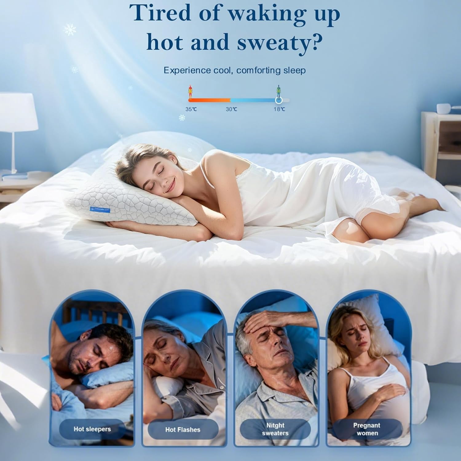 SUPA MODERN Cooling Shredded Memory Foam Bed Pillow, Queen Size 1-Pack, Adjustable Soft and Supportive for Side, Back & Stomach Sleepers