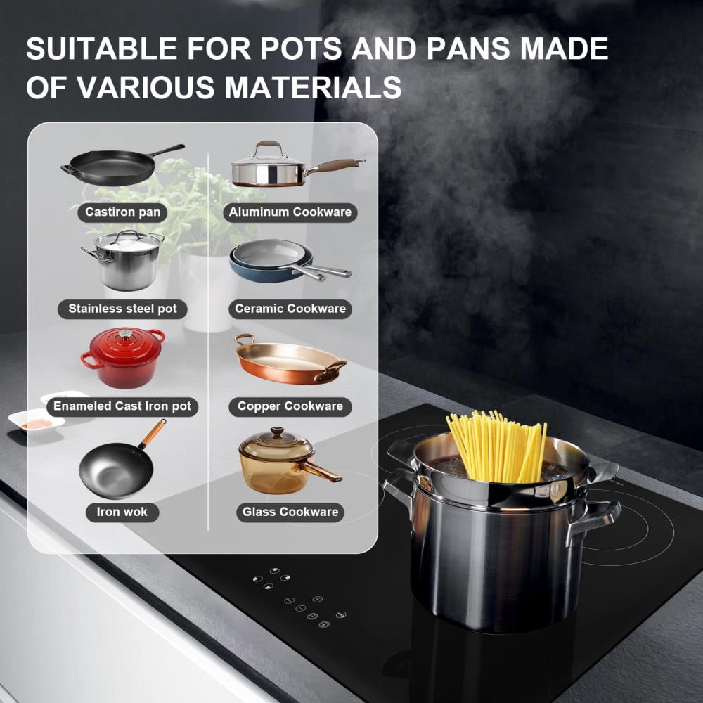 Flylapdo 4-Burner Ceramic Cooktop with Pause Function, 110V 2000W+1400W Electric Stove for Home & Commercial Kitchen
