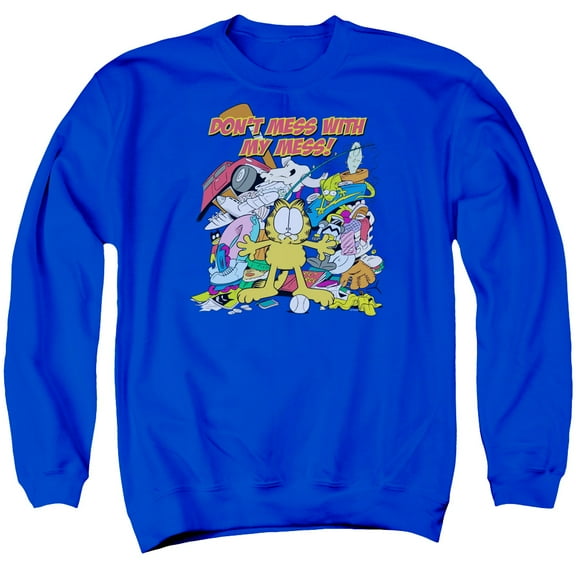 Garfield My Mess Adult Crewneck Sweatshirt Royal Blue
