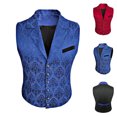 thumbnail image 5 of Lovskoo 2024 Men's Formal Vest Jacquard Waistcoat Single Breasted Slimming V-Neck Business Dress Suit Vests for Wedding Red, 5 of 5