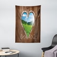 thumbnail image 1 of Outhouse Tapestry, Heart Window View from Wooden Rustic Farm Barn Shed with Chalk Art Image, Wall Hanging for Bedroom Living Room Dorm Decor, 40W X 60L Inches, Brown Blue and Green, by Ambesonne, 1 of 2