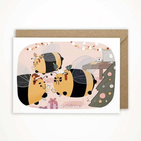 Cute Holiday Bee Greeting Card – "Habee Holidays" Design – Perfect for Celebrations, Blank Inside, Envelope Included – Ideal for Friends & Family's Seasonal Greetings