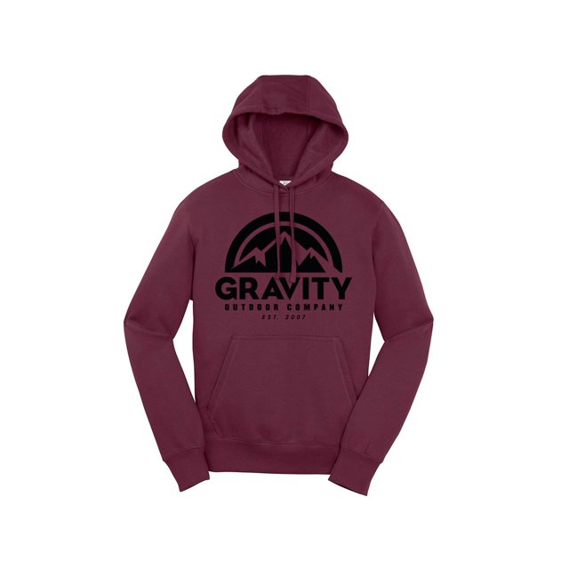Mens Gravity Outdoor Co. Chandail à Capuche - Bordeaux - Logo Noir - TG