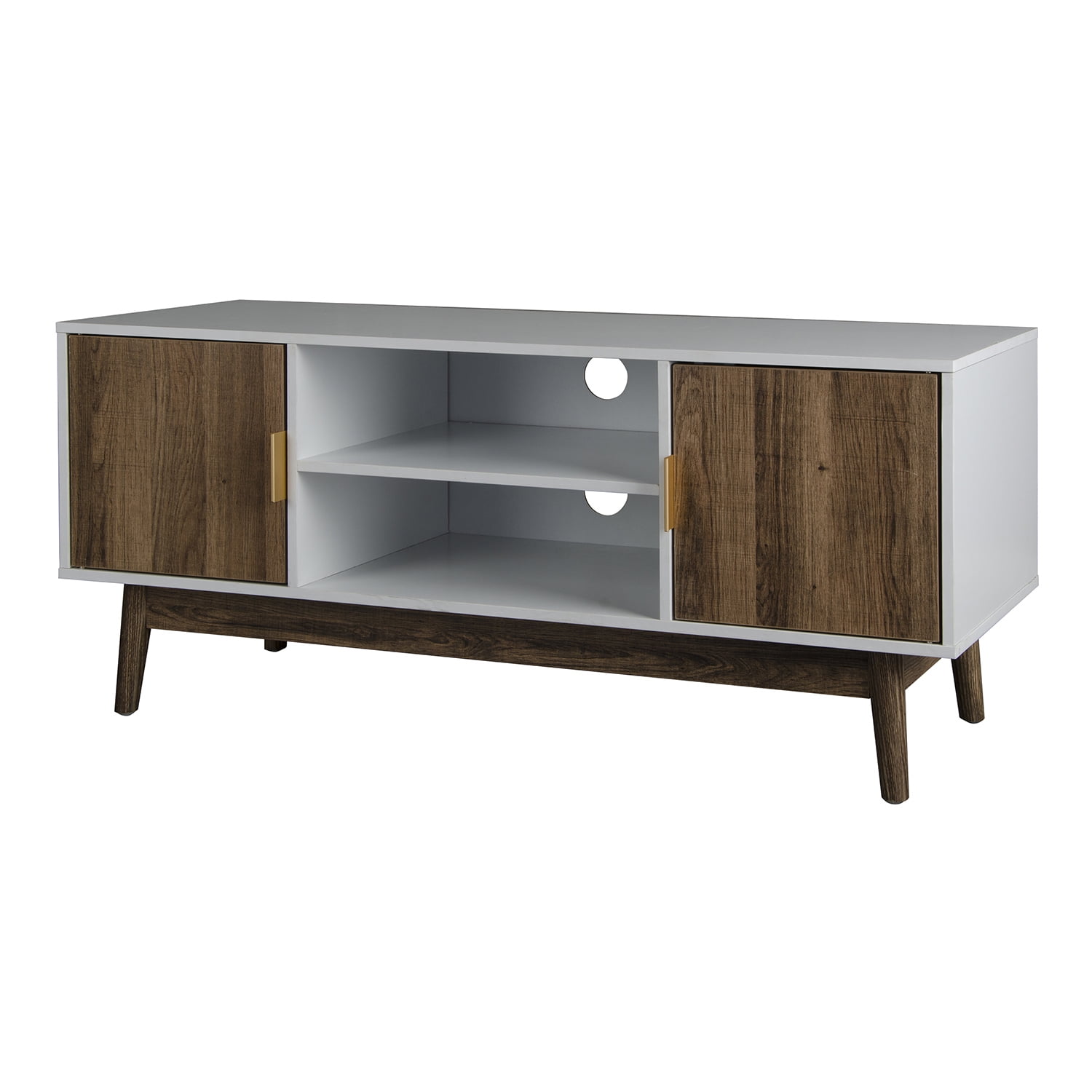 Private Jungle TV Console Table with Storage Cabinet Shelves with 2 Doors 43 Inch Entertainment Center for Living Room Bedroom,Natural Color&white
