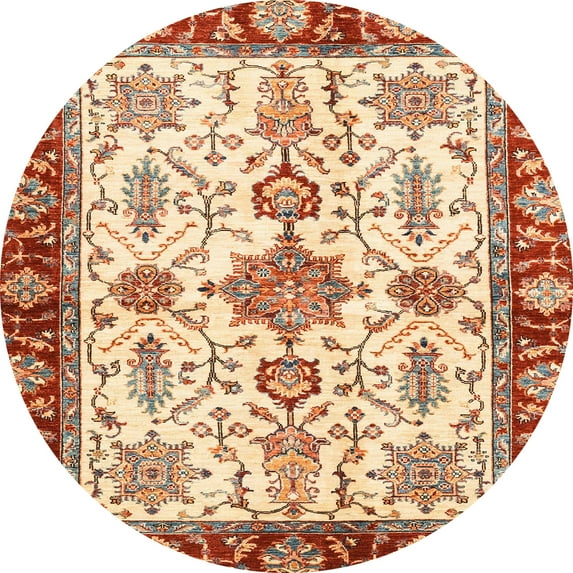 Ahgly Company Indoor Round Abstract Brown Gold Oriental Area Rugs, 3' Round