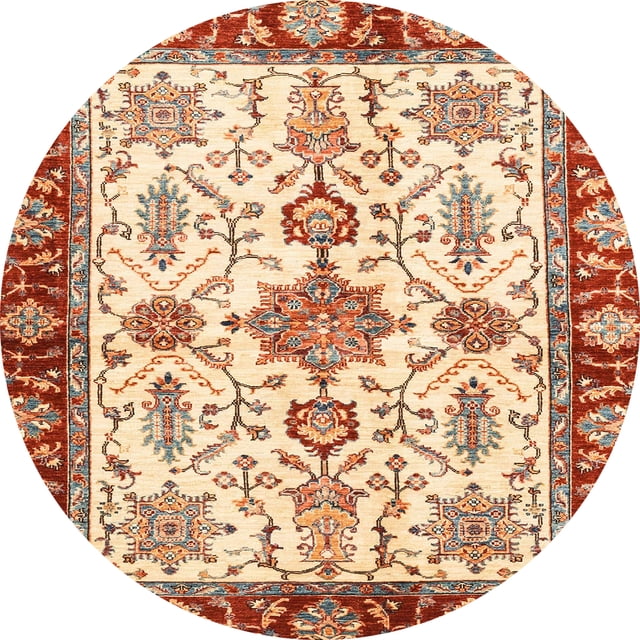 Ahgly Company Tapis d'Intérieur Ronds Abstraits Brun Or de Style Oriental, 7 Pieds Rond