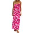 thumbnail image 2 of Women's Dress Summer Print Loose Casual Sleeveless Adjustable Buttoned Round Neck Gathered Long Beach Vacation Maxi Dresses Hot Pink XL, 2 of 6