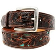 thumbnail image 2 of 37-38  Western Heavy Duty Unisex Genuine Leather Floral Tooled Belt Teal Inlay 26JQ02, 2 of 2