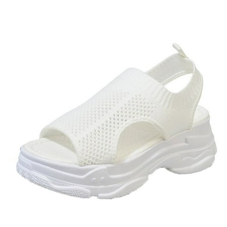 CHOII 50% Clearance Women s Platform Wedge Woven Upper Sandals Comfortable Women s Orthopedic Sandals Fish Mouth Shoes Women s Shoes Sandals Ankle Strap Sandals Comfort Sandals White/6