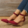 thumbnail image 5 of ZTTD Ladies Fashion Closed Toe Solid Suede Pointed Wedge Heel Thick Bottom Buckle Sandals Red, 5 of 9