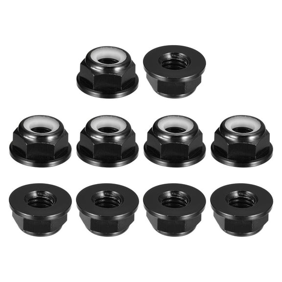 Nylon Insert Hex Lock Nuts, 10pcs - M6 x 1mm Aluminum Alloy Self-Locking Flange Nut (Black)