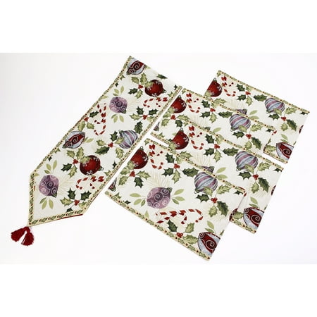 5-Pc Set of Fabric Festive Christmas Dinner Table Runner ...