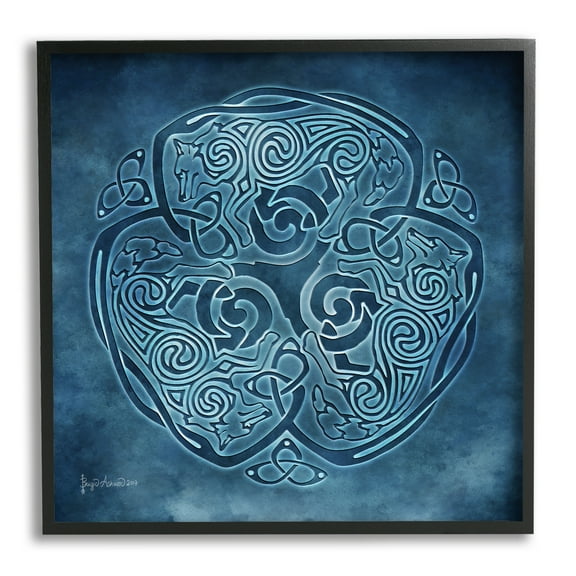 Stupell Industries Blue Celtic Wolf Abstract Painting Black Framed Art Print Wall Art, 12 x 12
