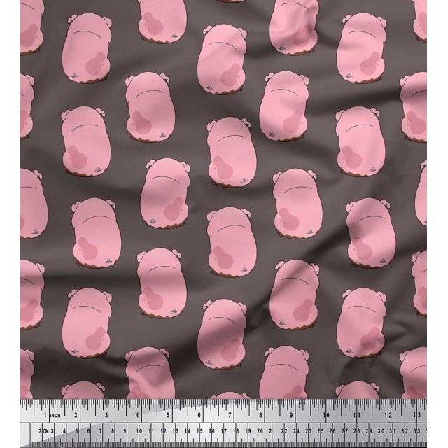 Soimoi Georgette Viscose Fabric Pig Animal Printed Fabric 1 Yard 42 Inch Wide