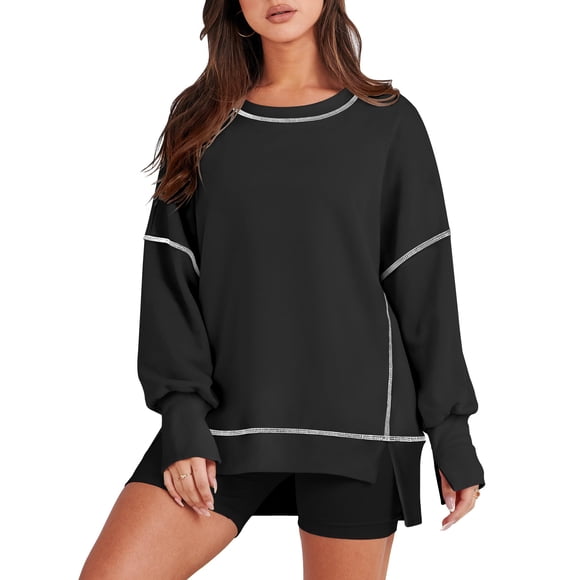 Sudadera RUBZOOF para mujer, casual, cuello redondo, color negro S