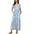 thumbnail image 2 of Asklazy Women's Maxi Dress Wrap Crew Neck Short Sleeve With Pockets,Floral Light Blue,S, 2 of 9