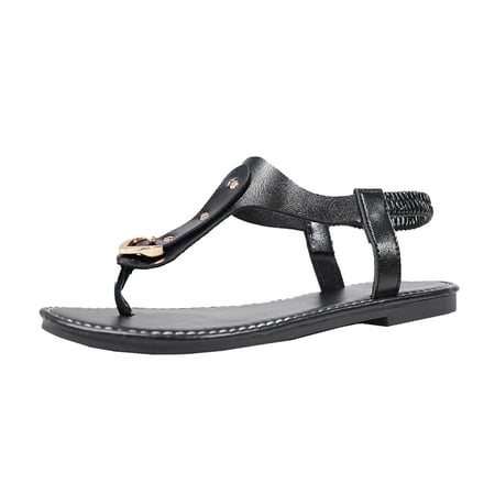 

PEASKJP Summer Sandals for Women Comfortable Women s Flat Sandals Fashion Rhinestone Flat Sandals with Ankle Strap for Summers Dress Casual (Black 8)