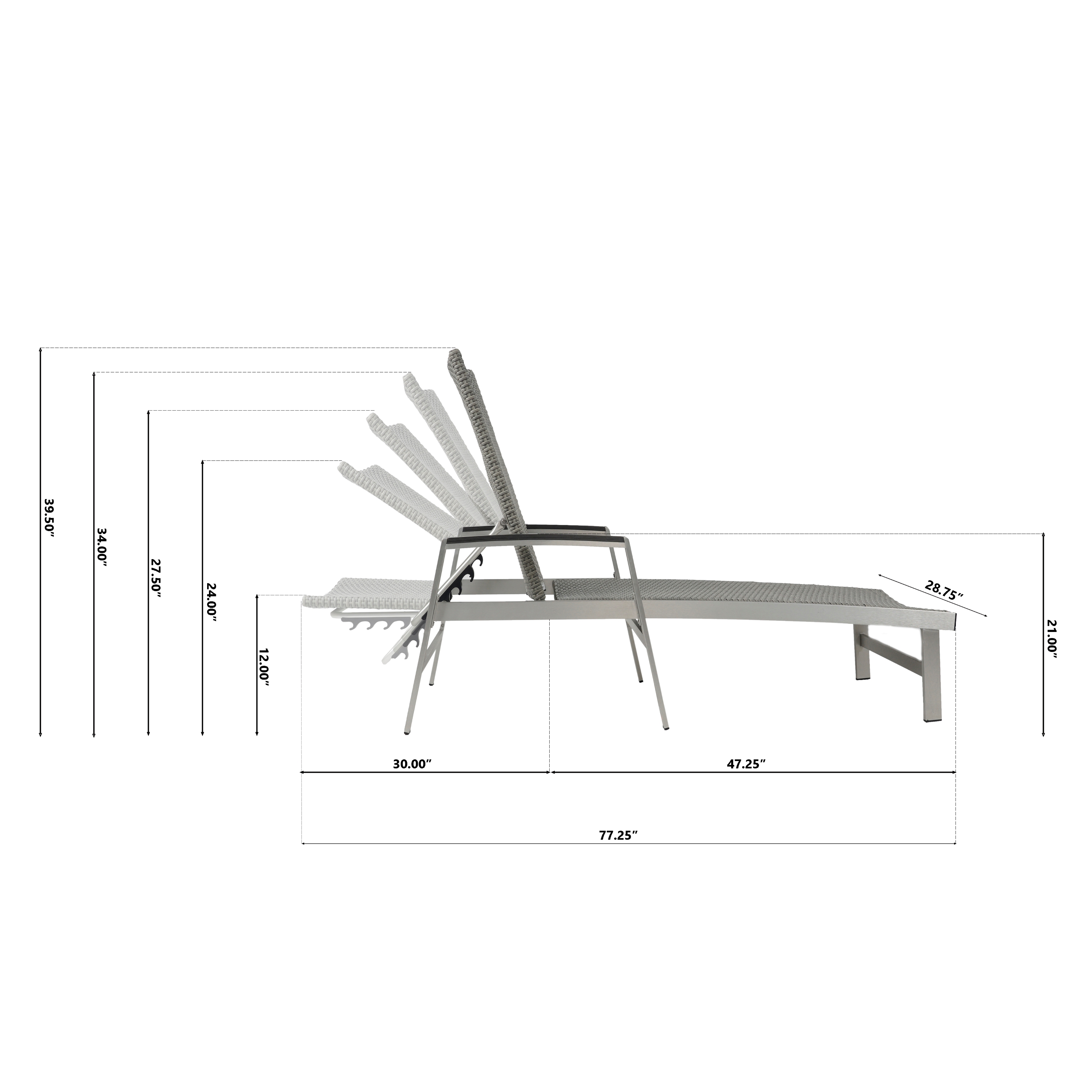 Levi Outdoor Wicker and Aluminum Chaise Lounges, Set of 2, Gray