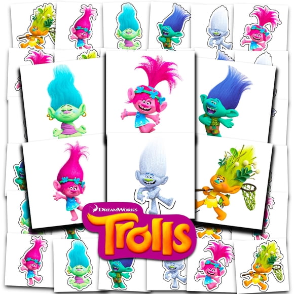 Tatuajes temporales de Trolls DREAMWORKS, 72 unidades, 5 x 5 cm