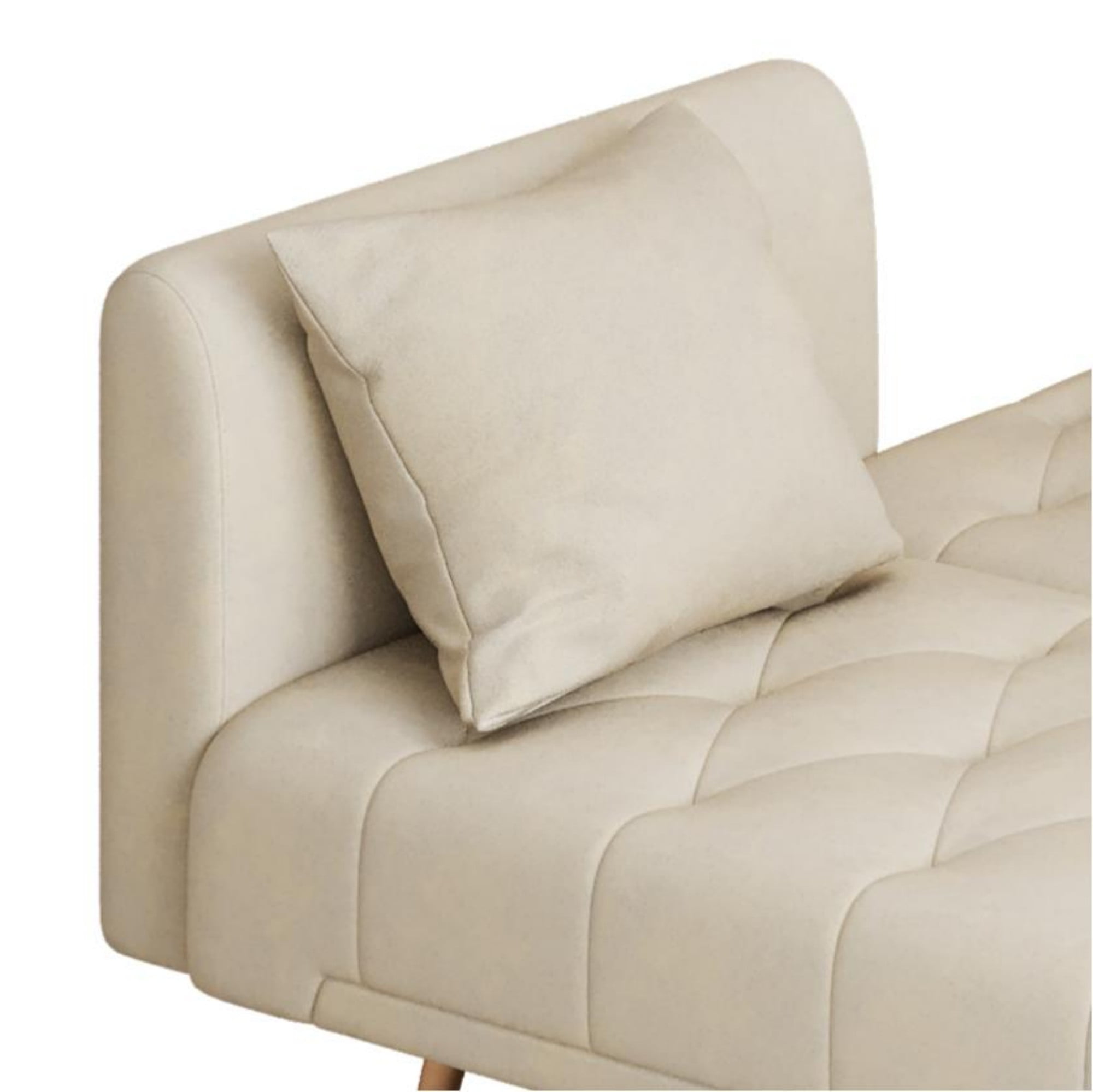Jopath Velvet Futon Sofa Bed,Convertible Sleeper Couchwith Adjustable Backres & 2 Pillows for Small Spaces,Living Room,Beige02