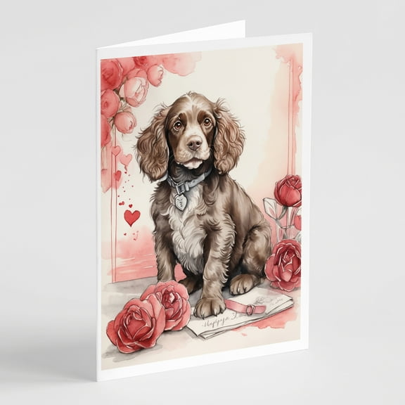 Water Spaniel Valentine Roses Greeting Cards Pack of 8 7 in x 5 in