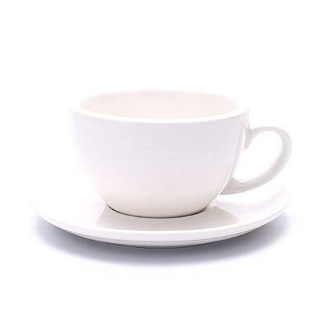 

Coffeezone Latte Art Cup and Saucer Cappuccino New Bone China Mate for Coffee Shop and Barista (Glossy White 10.5 oz)