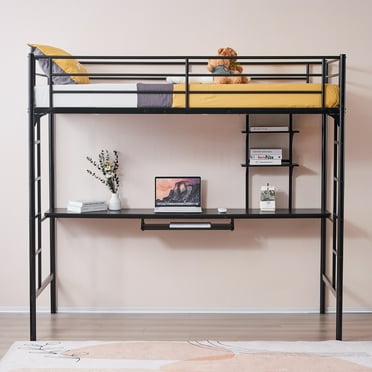 DHP Miles Metal Twin Loft Bed with Desk, White - Walmart.com