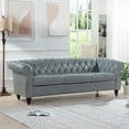 thumbnail image 2 of 84" Accent Sofa, 3 Seater Chesterfield Sofa Couch with Nailhead Trims and Rolled Arms, Modern Button Tufted PU Upholstered Living Room Sofa with Removable Cushion & Solid Wood Turned Legs, Grey, 2 of 7
