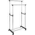 thumbnail image 1 of Livearty (TM) Clothing Rack Double Rod Clothing Metal Garment Rack for Hanging Clothes, Rolling Clothes Organizer on Lockable Wheels and Bottom Shelves, Height Adjustable, 1 of 6