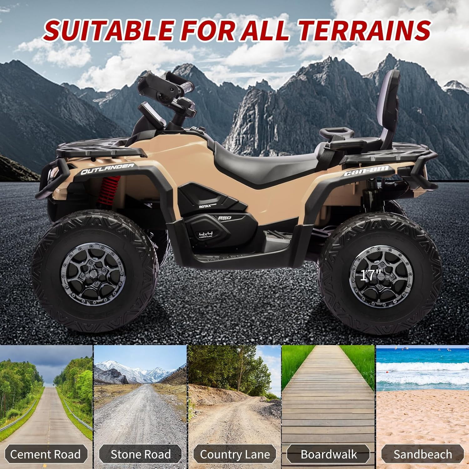 EastVita 2 Seater Ride On Car,24V Licensed Can-Am Electric ATV Car for Kids, 4 Wheeler Electric Toy Car with Bluetooth,Led,Leather Seaters,5 Mph Max Speed