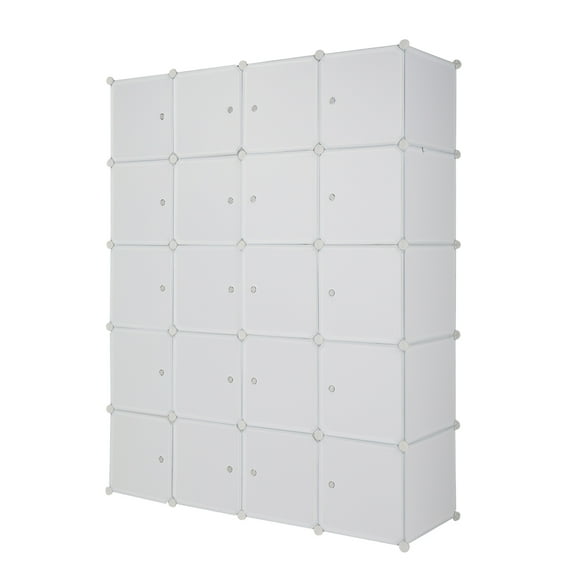 Tcbosik 20 Cube Organizer Stackable Plastic Cube Storage Shelves Design Multifunctional Modular Closet Cabinet With Hanging Rod White