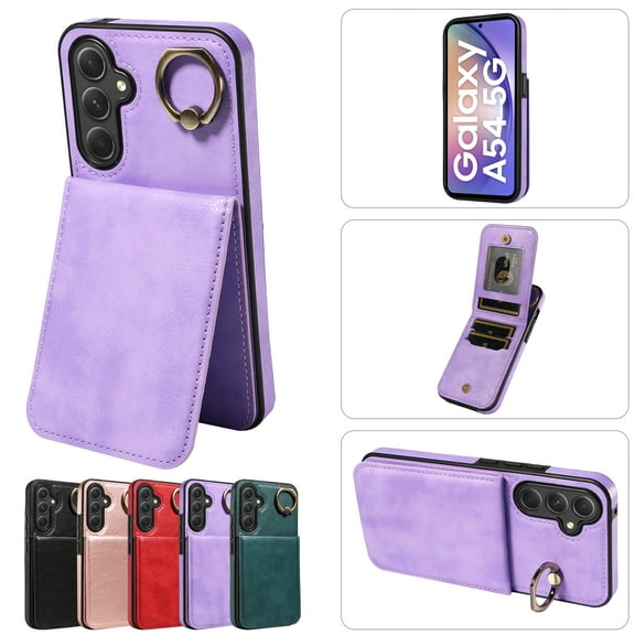 TECH CIRCLE For Galaxy A72 Wallet Case with Card Holder, Thin Slim PU Leather Finger Ring Kickstand Shockproof Protective Magnetic Women Men Phone Cover for Samsung Galaxy A72 4G/5G 6.7",Purple