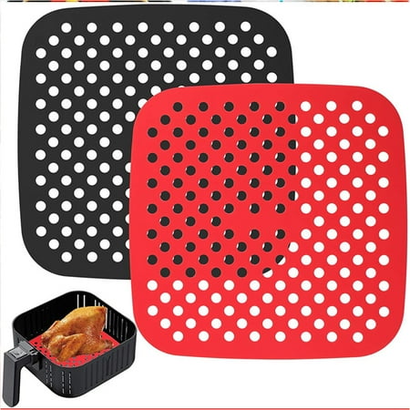 

YOWELL Reusable Silicone Air Fryer Liners 2 Pack with Air Fryer Magnetic Cheat Sheet Easy Clean Air Fryer Accessories Non Stick AirFryer Accessory Parchment Paper Replacement - Square(7.5 /8.5 )