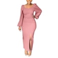 thumbnail image 1 of Gibobby Vestido de noche mujer Vestido sexy de manga larga con cuello en U y cadera abierta de color sólido de otoño e invierno para mujer(Rosa,CH), 1 of 5