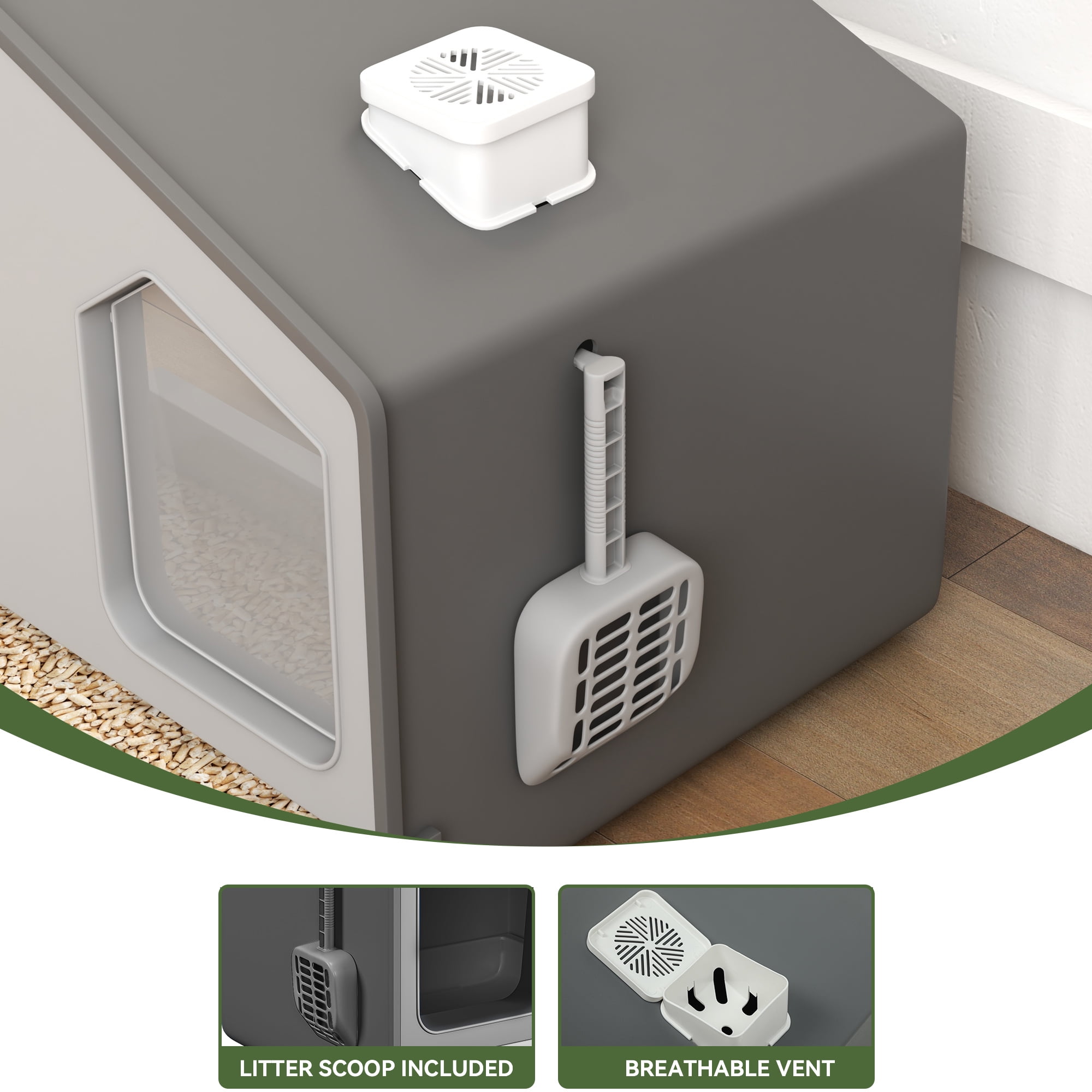 Uforic Extra Large Enclosed Cat Litter Box with Mat and Litter Scoop,Cat Toilet Box with Lid Drawer Type Easy to Clean,Gray