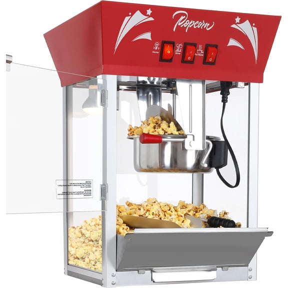 Popcorn Maker Machine,12 Ounce Kettle Stainless Steel Commercial Popcorn Machine with Tempered Glass,Warming Deck, 900W Countertop Popcorn Popper for Parties (Red, 12 Ounce)