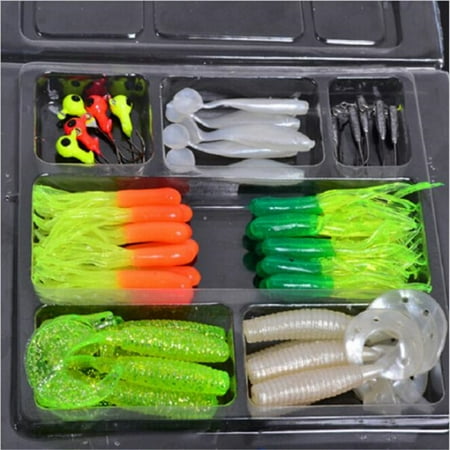 Live Bait Jig - 35Pcs Artificial Soft Fishing Baits with 10 Lead Jig Head Hooks Fishing Tackle Set