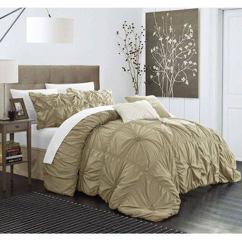 Chic Home Hyatt 10Piece Ruffled Comforter Set, King, Taupe