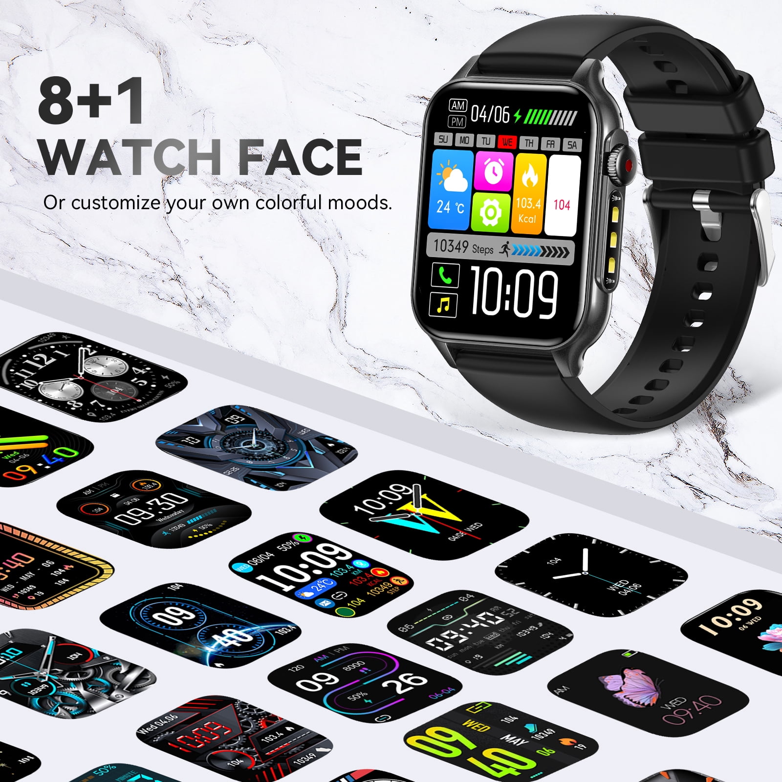 VOPOCO P6P 1.96" HD Touch Screen 100+ Sports Modes Smart Watches for Men Women (Answer/Make Call) with LED Flashlight, Waterproof Fitness Tracker for iOS Android