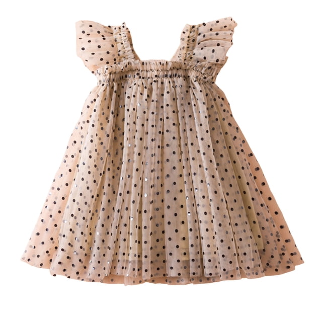 dmqupv Robe Décontractée Fille Robe Sans Manches en Tulle pour Tout-Petits Filles Robe de Fête de Vacances Robe de Danse Beige, Taille pour 3-4 Ans