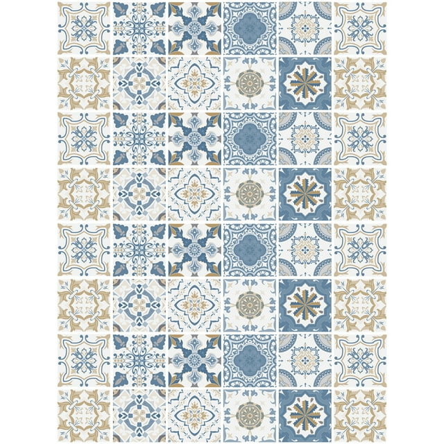 MasteelfCA 48pcs Vintage Style Tile Stickers Tile Decals Kitchen Peel and Stick Wall Tile Stickers Wall Stickers