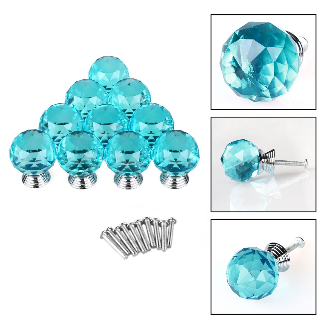 Uxcell 30mm Diamond Crystal Glass Drawer Pull Handle Knobs 20pcs,Sky