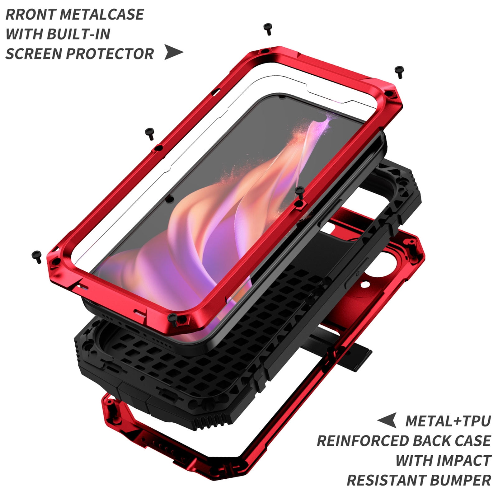 for iPhone 13 Armor Cover Case with Screen Protector, with Built-in 360° Rotate Ring Stand Heavy Duty Protection Cover Case for Apple iPhone 13, Red