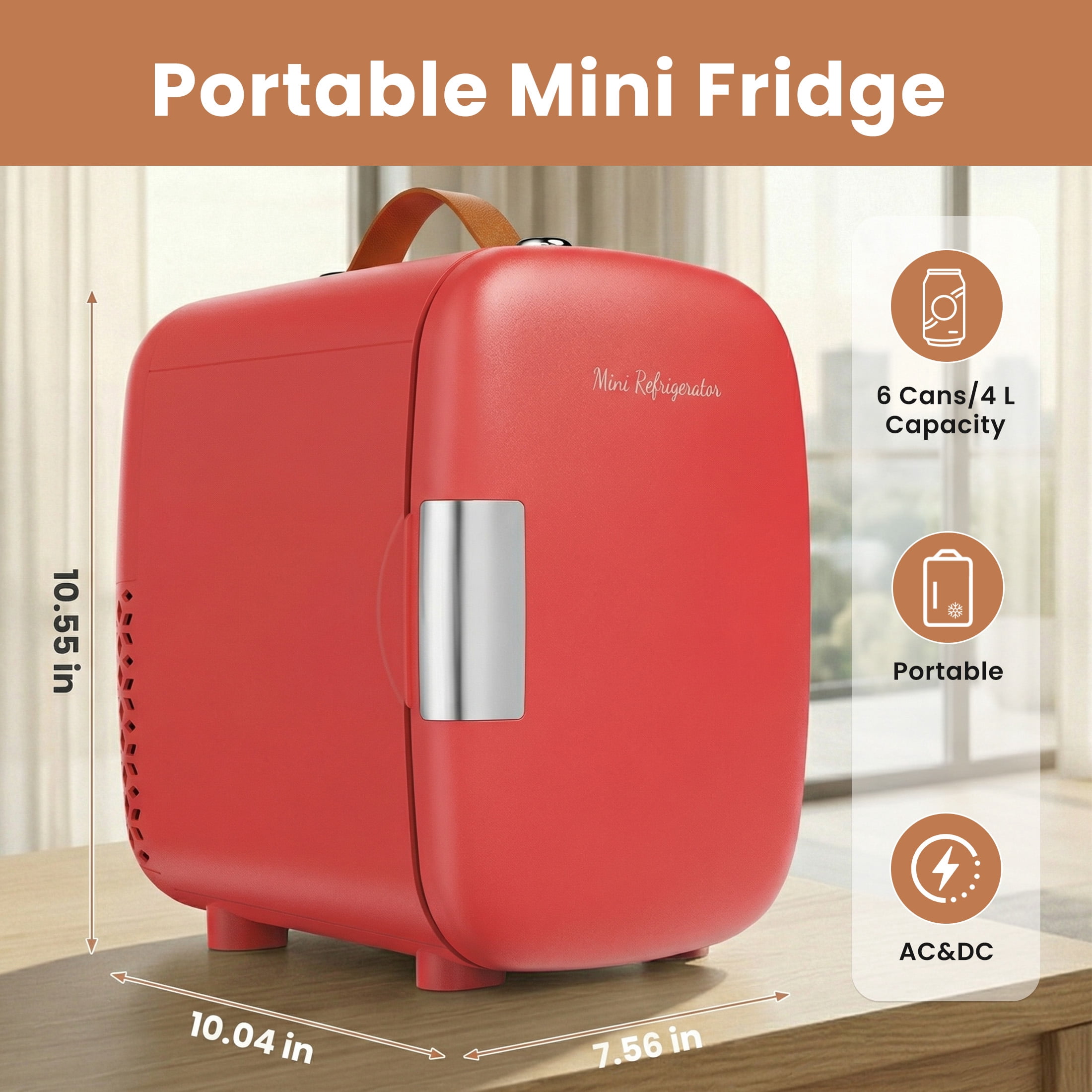 edx 4L Mini Fridge, Compact Refrigerator & Small Cosmetics Cooler for Skincare, Food, Drinks, Red