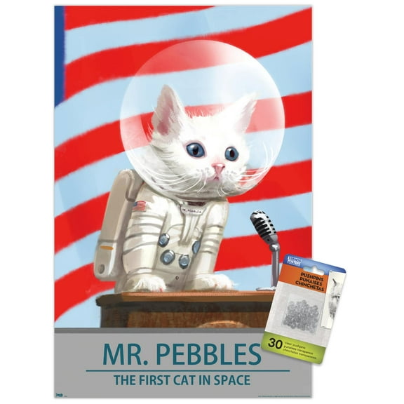 Fallout 4 - Mr. Pebbles - The First Cat In Space Wall Poster with Push Pins, 14.725" x 22.375"